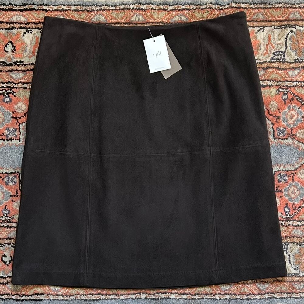 J. Jill SIZE 4 Brown Autumn Faux Suede Minimalist Pencil Mini A-Line Skirt NWT - Picture 2 of 12